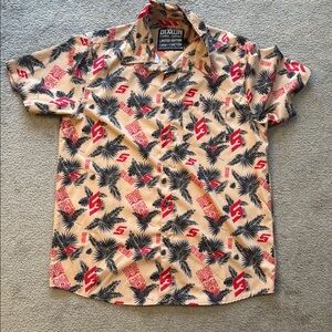 DIXXON/Snap-On Cream and Red Casual Button Down Shirt